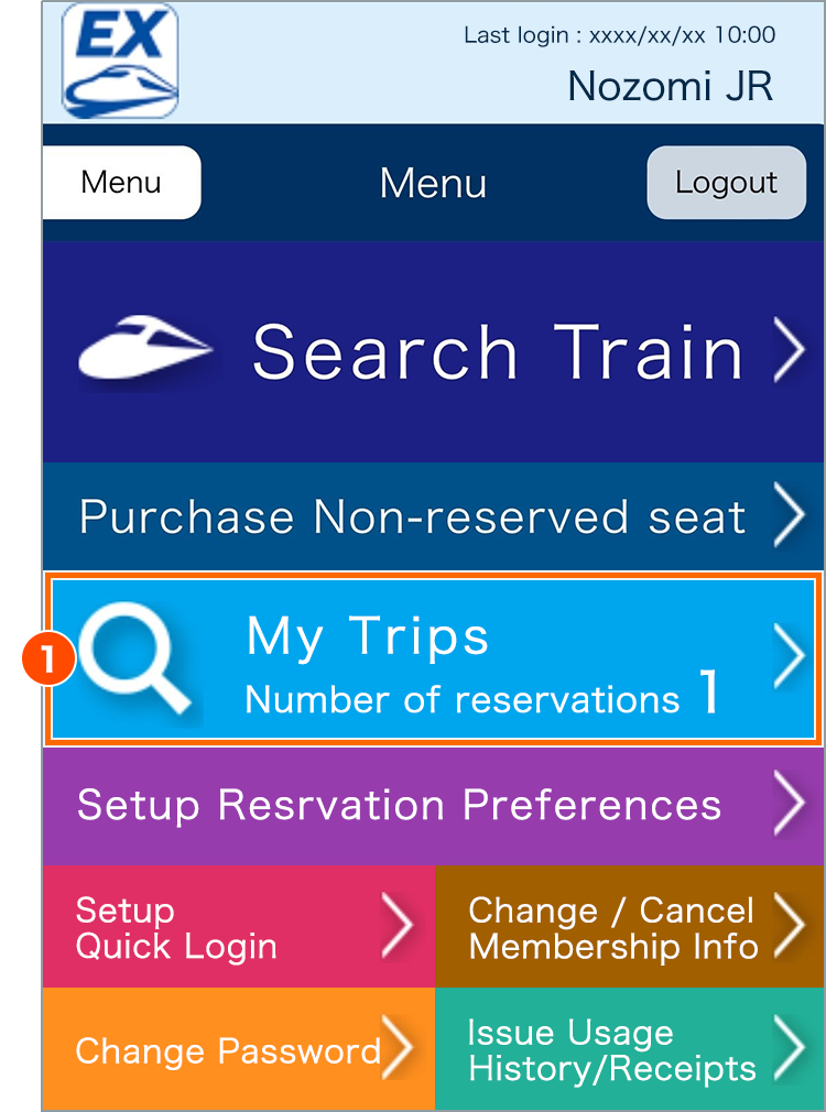 Select "My Trips" from the menu.